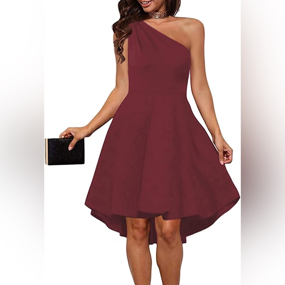 Sarin Mathews Womens One Shoulder Dress Vintage A-line High Low Hem Dress -Large